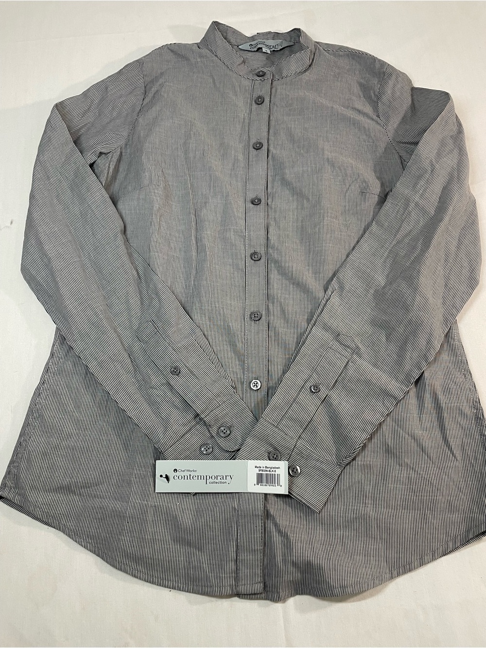 Contemporary Men’s Grey Pinstripe Band-Collar Dress Shirt